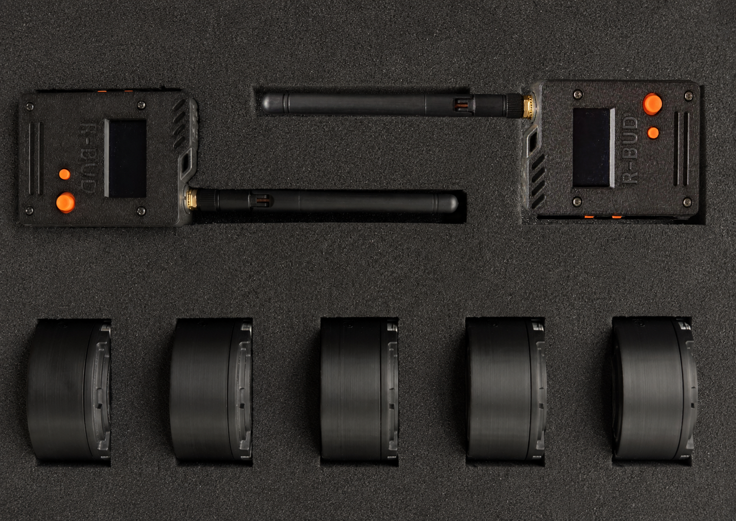 R-BUD communication pods packed in a transport case